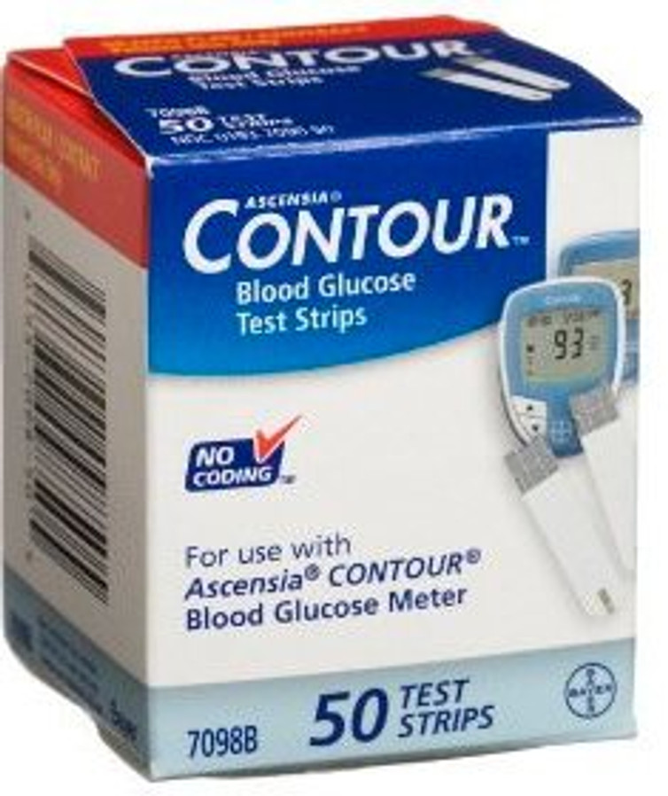 Blood Glucose Test Strips Ascensia Contour 50 Strips per Box No Coding Required For Bayer Ascensia Contour Blood Glucose Meter 7098C Box/50