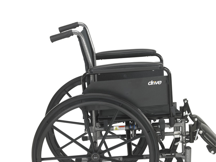 Lightweight Wheelchair drive Cruiser III Dual Axle Full Length Arm Flip Back / Removable Padded Arm Style Elevating Legrest Black Upholstery 16 Inch Seat Width 300 lbs. Weight Capacity K316DFA-ELR Each/1