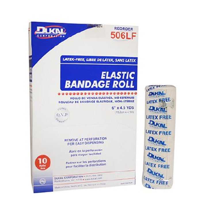 Elastic Bandage Dukal 6 Inch X 4-1/2 Yard Standard Compression Clip Detached Closure Tan NonSterile 506LF