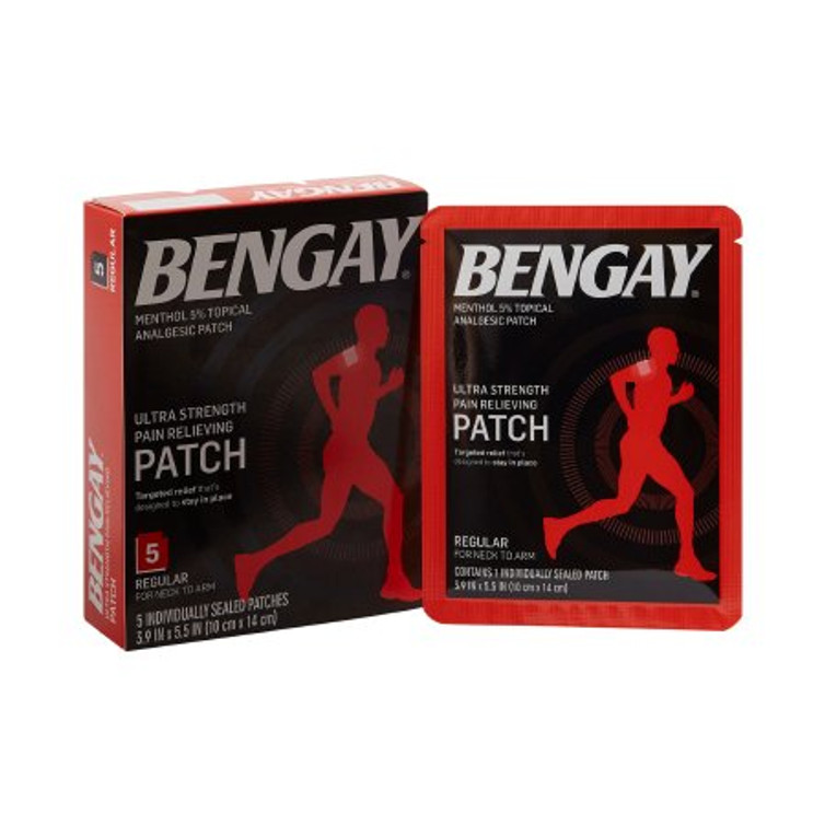 Topical Pain Relief Bengay Ultra Strength 5% Strength Menthol Patch 5 per Box 10074300081509 Box/5