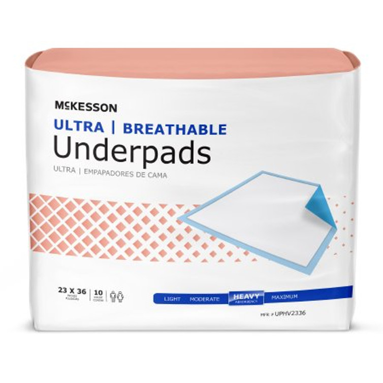 Low Air Loss Underpad McKesson Ultra Breathable 23 X 36 Inch Disposable Fluff / Polymer Heavy Absorbency UPHV2336