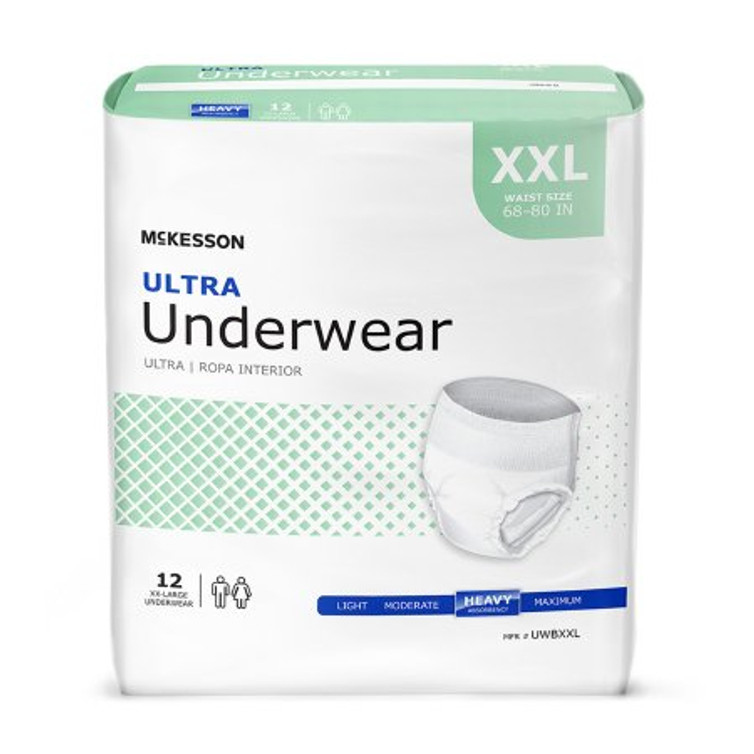 Unisex Adult Absorbent Underwear McKesson Ultra Pull On with Tear Away Seams 2X-Large Disposable Heavy Absorbency UWBXXL