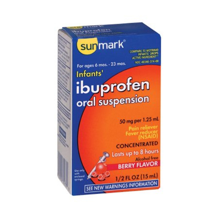 Infants Pain Relief sunmark 50 mg / 1.25 mL Strength Ibuprofen Oral Suspension 0.5 oz. 49348037469 Each/1