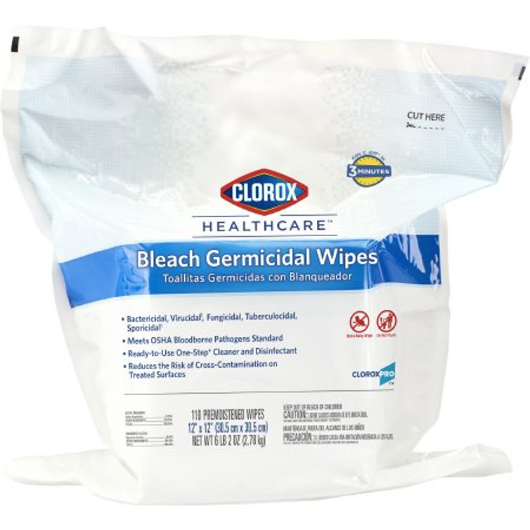 Clorox Healthcare Surface Disinfectant Cleaner Refill Premoistened Germicidal Manual Pull Wipe 110 Count Pouch Disposable Floral Bleach Scent NonSterile 30359CT