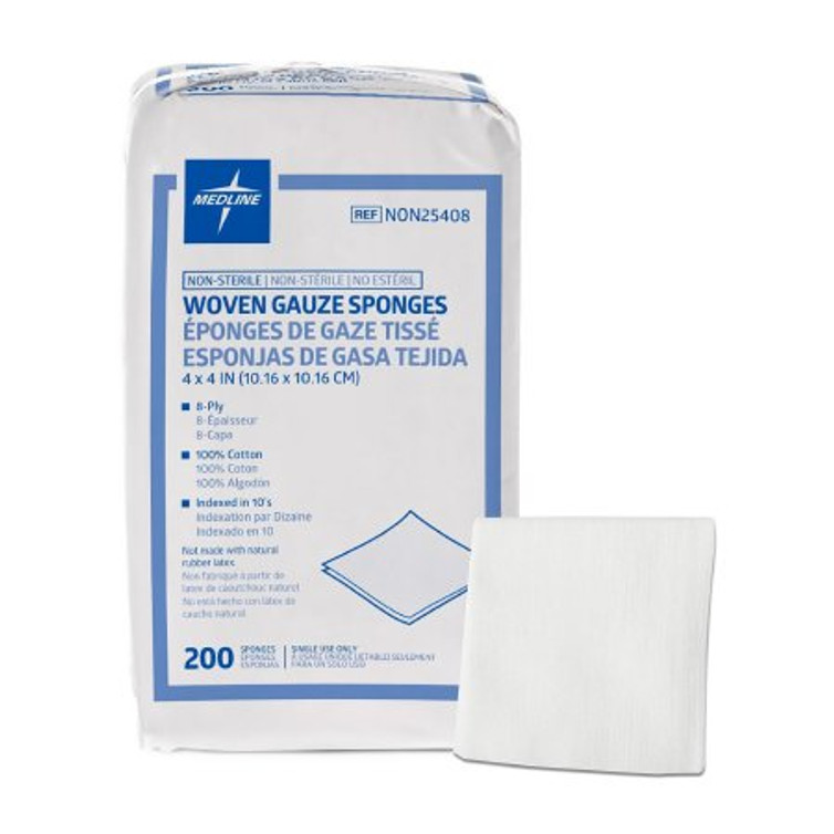 Gauze Sponge Cotton 8-Ply 4 X 4 Inch Square NonSterile NON25408