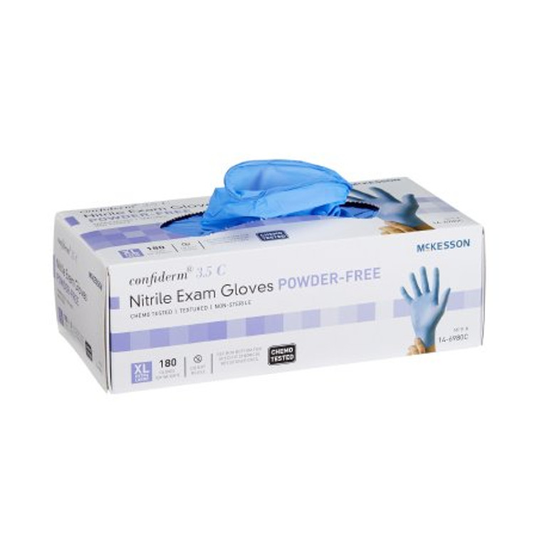 Exam Glove McKesson Confiderm 3.5C X-Large NonSterile Nitrile Standard Cuff Length Textured Fingertips Blue Chemo Tested 14-6980C
