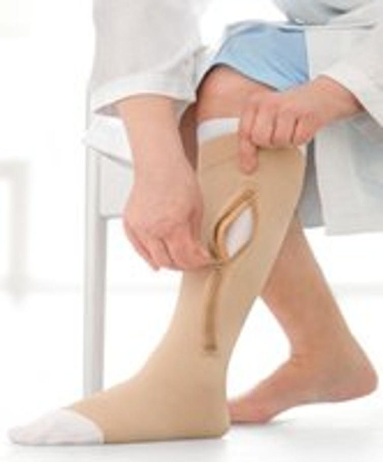 Zippered Compression Stocking and Liner JOBST UlcerCARE Knee High / Right Zipper X-Large Beige Open Toe 114523 Each/1