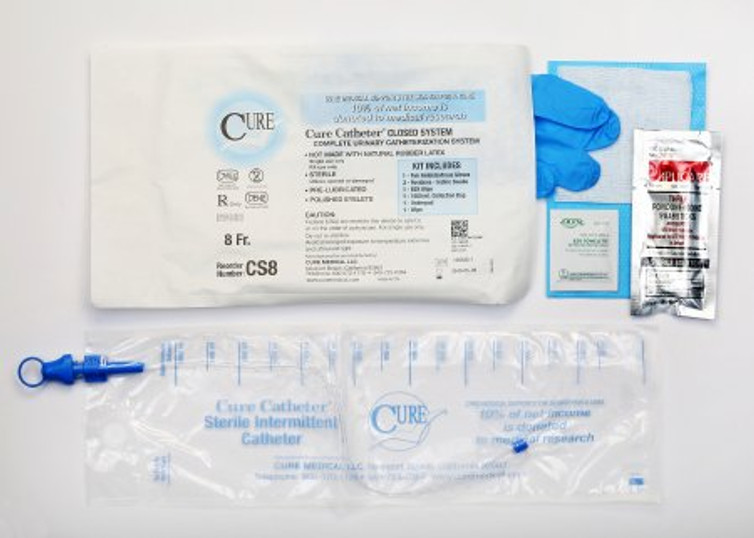 Intermittent Catheter Kit Cure Catheter Closed System / Straight Tip 8 Fr. Without Balloon CS8 Each/1