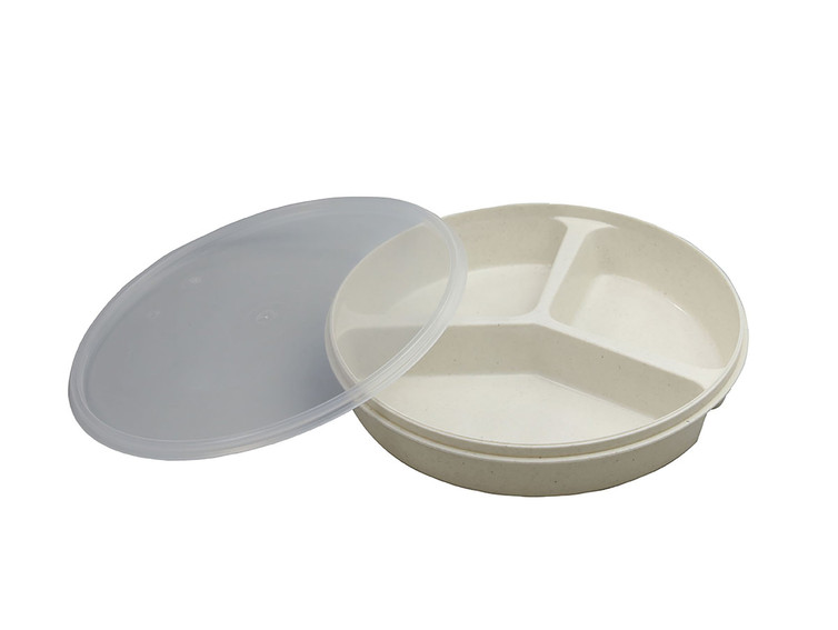 Partitioned Scoop Dish FabLife Sandstone Reusable Plastic 8 Inch Diameter 62-0130 Each/1