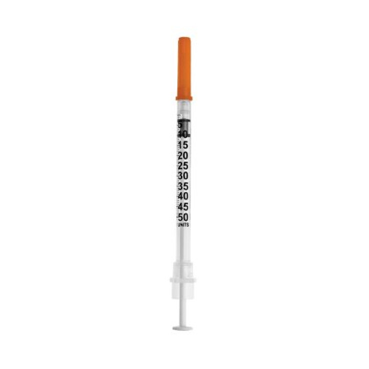 Insulin Syringe with Needle Sol-Care 0.5 mL 30 Gauge 5/16 Inch Attached Needle Retractable Needle 100089IM Box/100