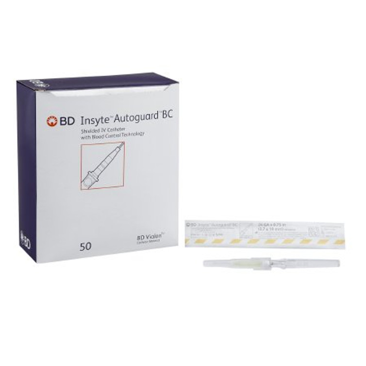 Peripheral IV Catheter Insyte Autoguard BC 24 Gauge 0.75 Inch Button Retracting Safety Needle 382512