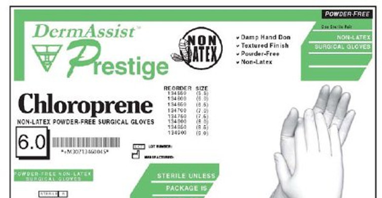 Surgical Glove DermAssist Prestige Size 6.5 Sterile Pair Polyisoprene Extended Cuff Length Fully Textured Ivory Not Chemo Approved 134650 Box/25