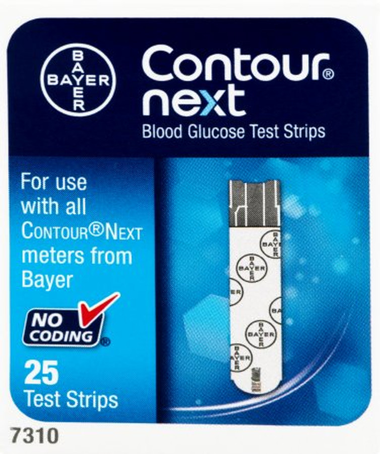 Blood Glucose Test Strips Contour 25 Strips per Box Tiny 0.6 Microliter blood sample For Contour Next One Meter 7310