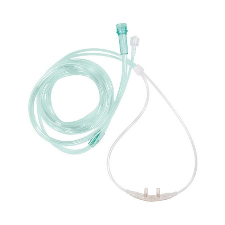 ETCO2 Nasal Sampling Cannula with O2 Delivery One Nare O2 / One Nare Sampled AirLife Adult Curved Prong / NonFlared Tip 2812M-10 Case/10