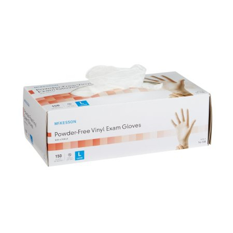Exam Glove McKesson Large NonSterile Vinyl Standard Cuff Length Smooth Clear Not Chemo Approved 14-138