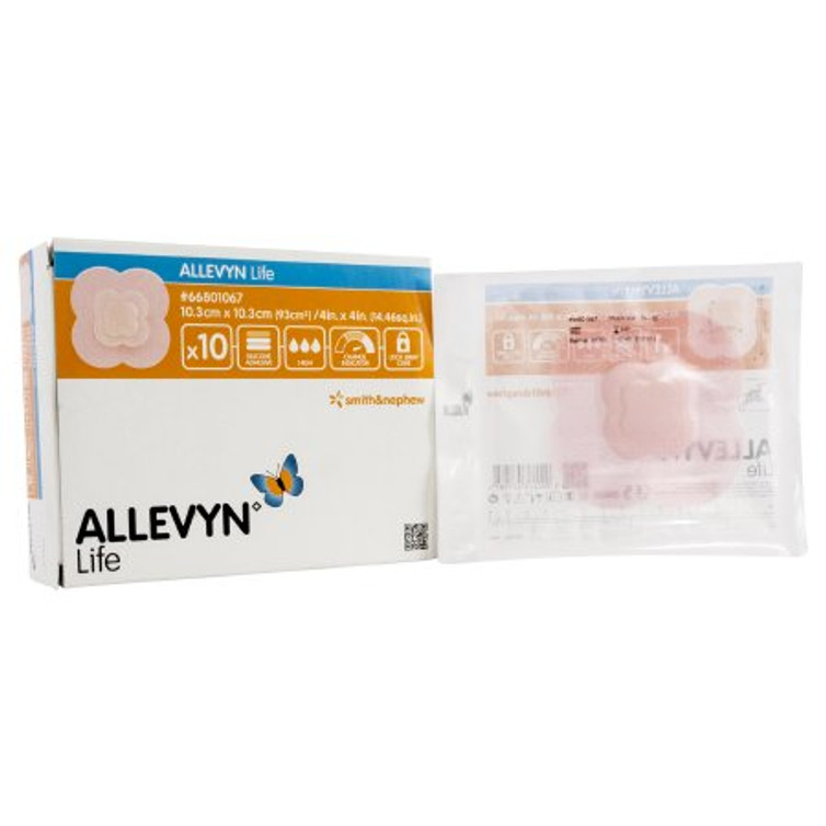 Silicone Foam Dressing Allevyn Life 4 X 4 Inch Quadrilobe Silicone Adhesive with Border Sterile 66801067