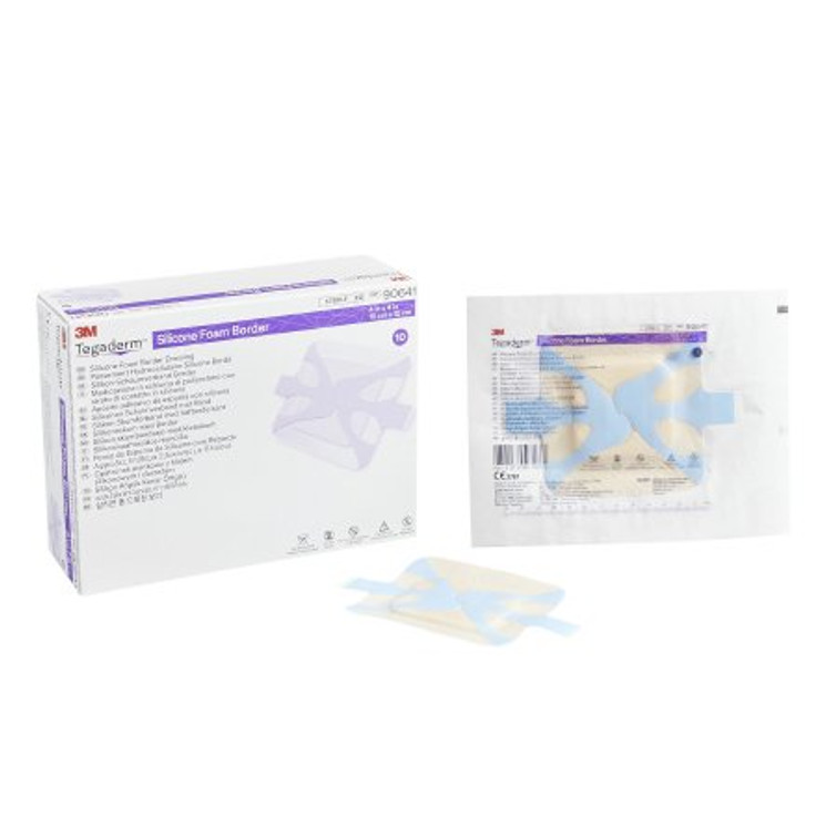 Silicone Foam Dressing 3M Tegaderm 4 X 4 Inch Square Silicone Adhesive with Border Sterile 90641