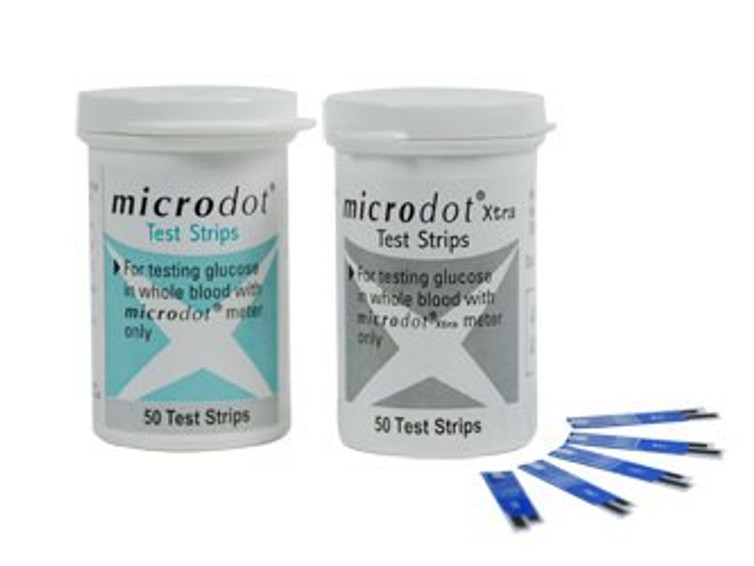 Blood Glucose Test Strips Microdot 50 Strips per Box Strip contains the enzyme glucose dehydrogenase For Microdot Meters 169-50