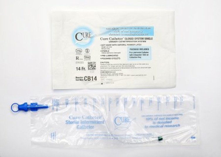 Intermittent Catheter Tray Cure Catheter Closed System / Straight Tip 14 Fr. Without Balloon CB14