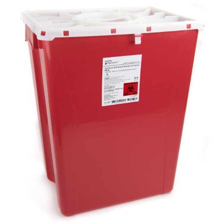 Sharps Container McKesson Prevent 20-4/5 H X 17-3/10 W X 13 L Inch 12 Gallon Red Base / White Lid Vertical Entry Rotating Lid 2267