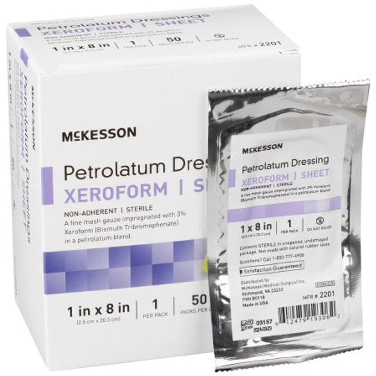 Xeroform Petrolatum Dressing McKesson 1 X 8 Inch Gauze Bismuth Tribromophenate Sterile 2201