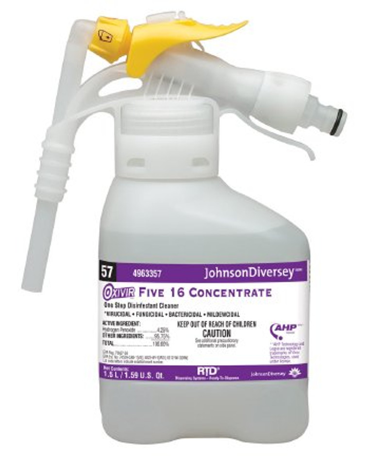 Diversey Oxivir Five 16 Surface Disinfectant Cleaner Peroxide Based RTD Dispensing System Liquid Concentrate 1.5 Liter Bottle Scented NonSterile DVS4963357