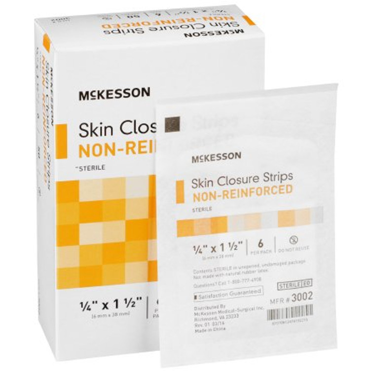 Skin Closure Strip McKesson 1/4 X 1-1/2 Inch Nonwoven Material Flexible Strip Tan 3002