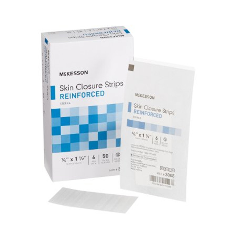 Skin Closure Strip McKesson 1/4 X 1-1/2 Inch Nonwoven Material Reinforced Strip White 3008