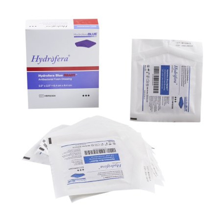 Antibacterial Foam Dressing HydraferaBLUE READY 2-1/2 X 2-1/2 Inch Square Non-Adhesive without Border Sterile HBRS2520