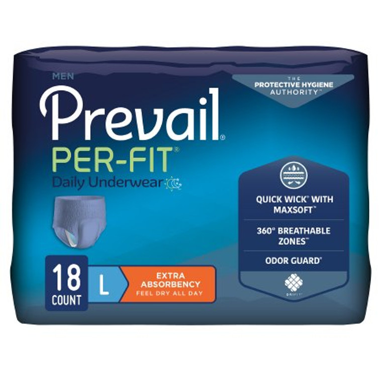 Male Adult Absorbent Underwear Prevail Per-Fit Men Pull On with Tear Away Seams Large Disposable Moderate Absorbency PFM-513