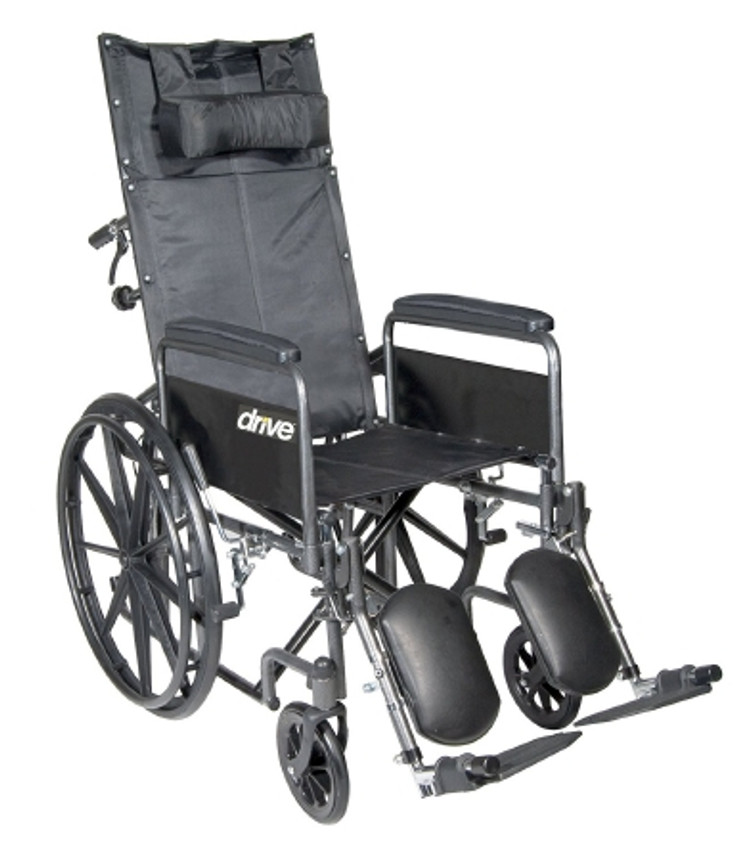 Reclining Wheelchair drive Silver Sport Dual Axle Full Length Arm Removable Padded Arm Style Black Upholstery 20 Inch Seat Width 350 lbs. Weight Capacity SSP20RBDFA Each/1