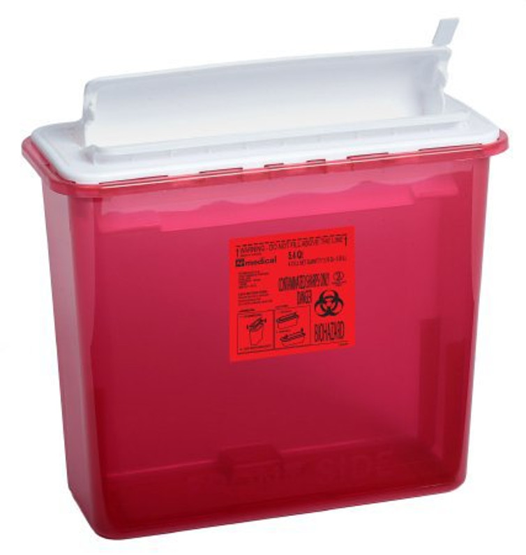 Sharps Container AP Line 12 L X 4-1/2 W X 10-4/5 H Inch 5.4 Quart Red Base / White Lid Horizontal Entry Counter Balanced Door Lid FGAP5Q4RC001 Case/12