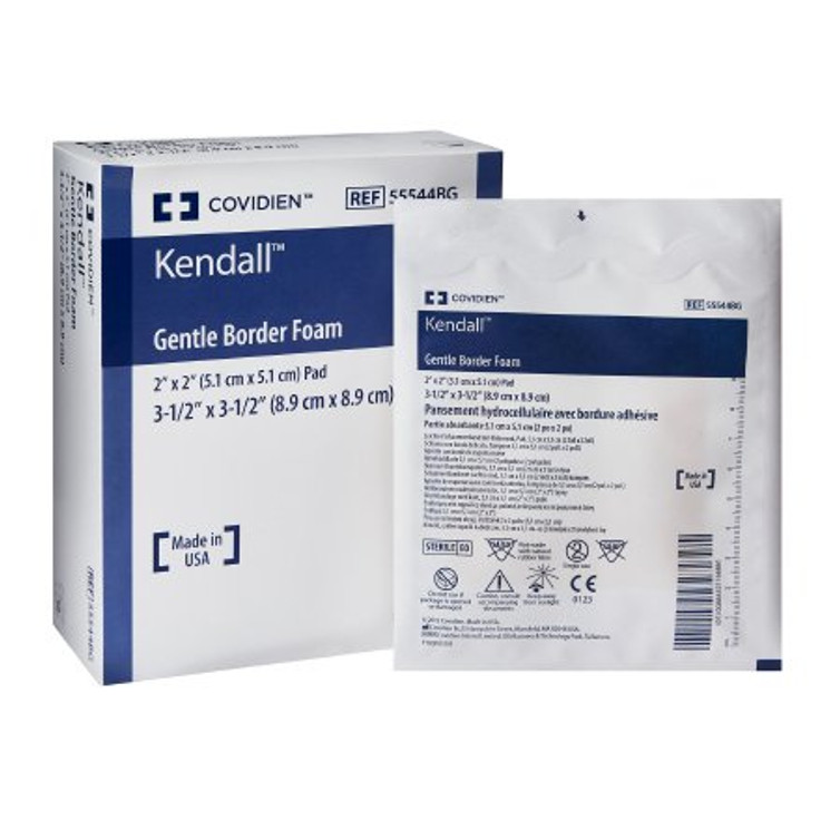 Silicone Foam Dressing Kendall Border Foam Gentle Adhesion 3-1/2 X 3-1/2 Inch Square Silicone Adhesive with Border Sterile 55544BG