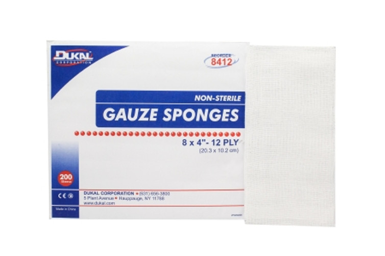 Gauze Sponge Dukal Gauze 12-Ply 4 X 8 Inch Rectangle NonSterile 8412