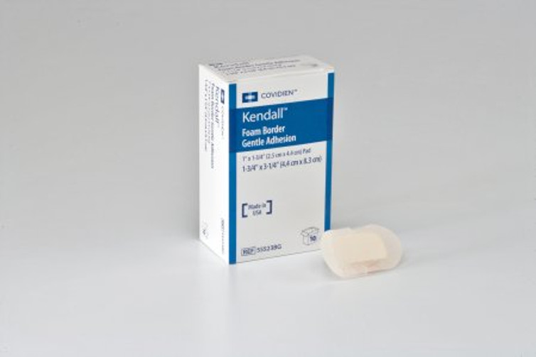 Silicone Foam Dressing Kendall Border Foam Gentle Adhesion 1-3/4 X 3-1/4 Inch Rectangle Silicone Adhesive with Border Sterile 55523BG
