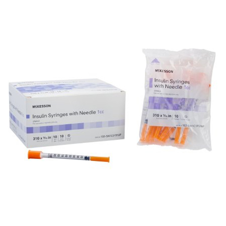 Insulin Syringe with Needle McKesson 1 mL 31 Gauge 5/16 Inch Attached Needle Without Safety 102-SN1C31516P