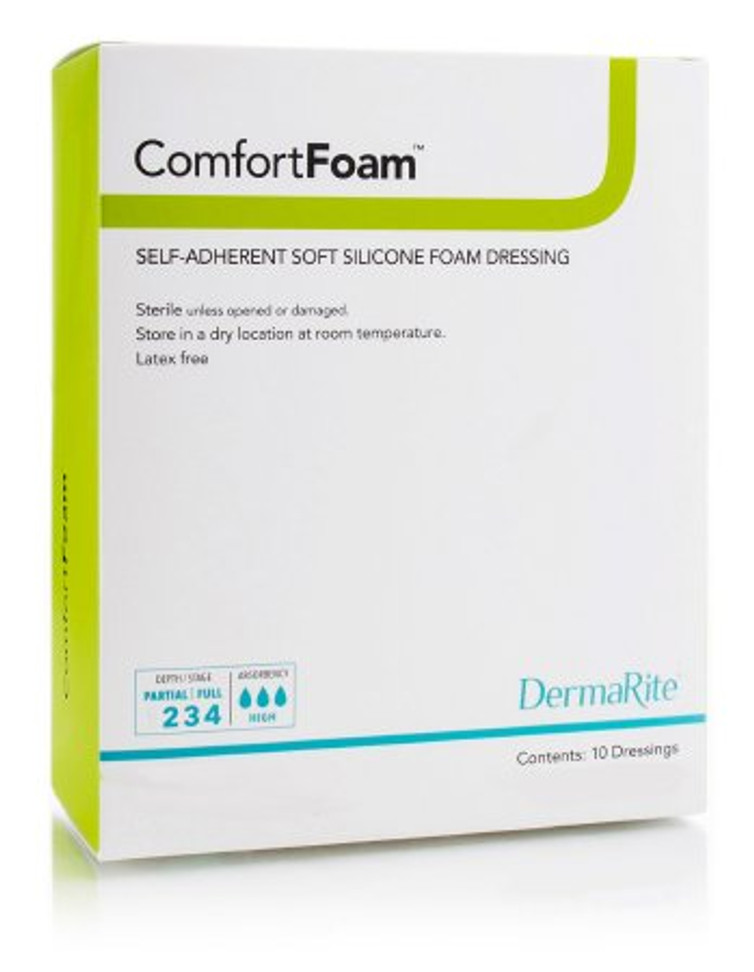 Silicone Foam Dressing ComfortFoam 3 X 3 Inch Square Silicone Adhesive without Border Sterile 44330