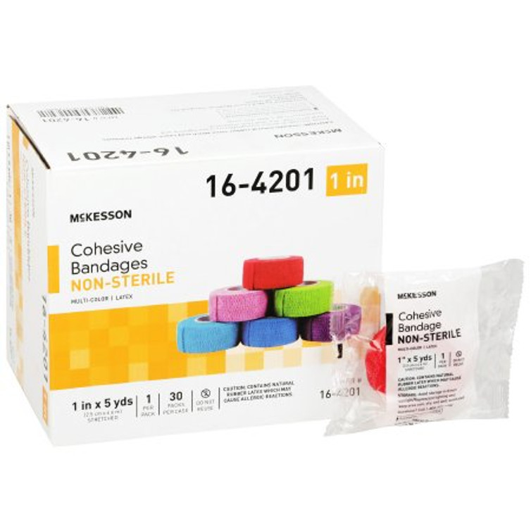 Cohesive Bandage McKesson 1 Inch X 5 Yard Standard Compression Self-adherent Closure Purple / Pink / Green / Light Blue / Royal Blue / Red NonSterile 16-4201