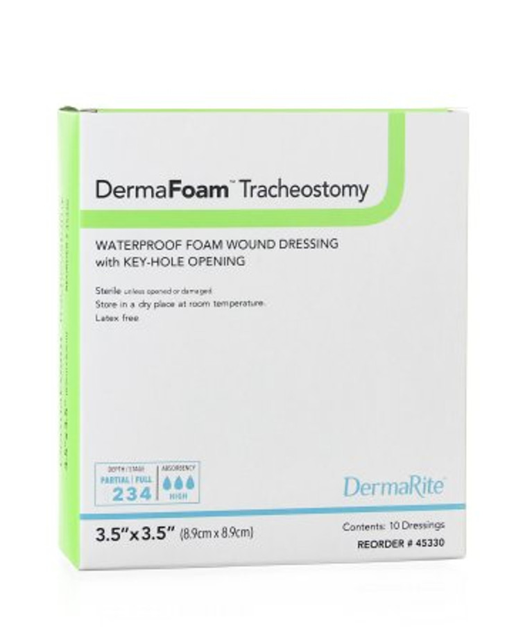 Foam Dressing DermaFoam Tracheostomy 3-1/2 X 3-1/2 Inch Fenestrated Square Non-Adhesive without Border Sterile 45330
