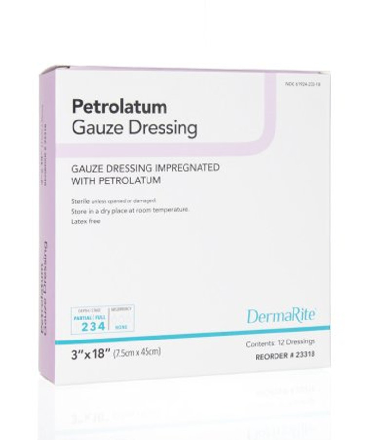 Impregnated Dressing DermaRite 3 X 18 Inch Gauze Petrolatum Sterile 23318