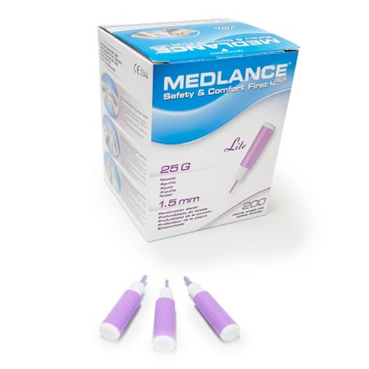 Lancet Medlance Fixed Depth Lancet Needle 1.5 mm Depth 25 Gauge Push Button Activation 925-25 Box/200