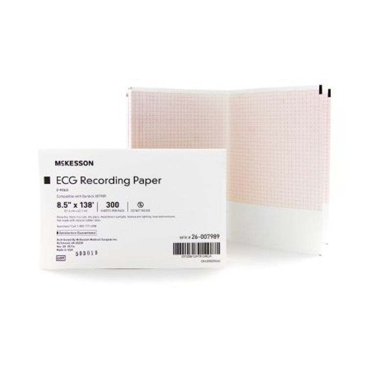 Diagnostic Recording Paper McKesson Thermal Paper 8-1/2 Inch X 138 Foot Z-Fold Red Grid 26-007989
