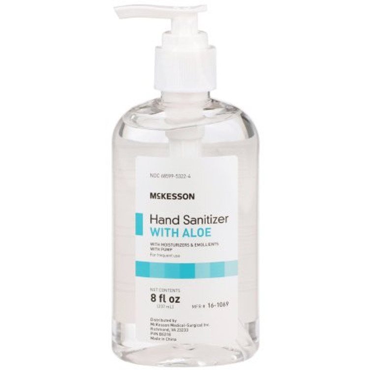Hand Sanitizer with Aloe McKesson 8 oz. Ethyl Alcohol Gel Pump Bottle 16-1069