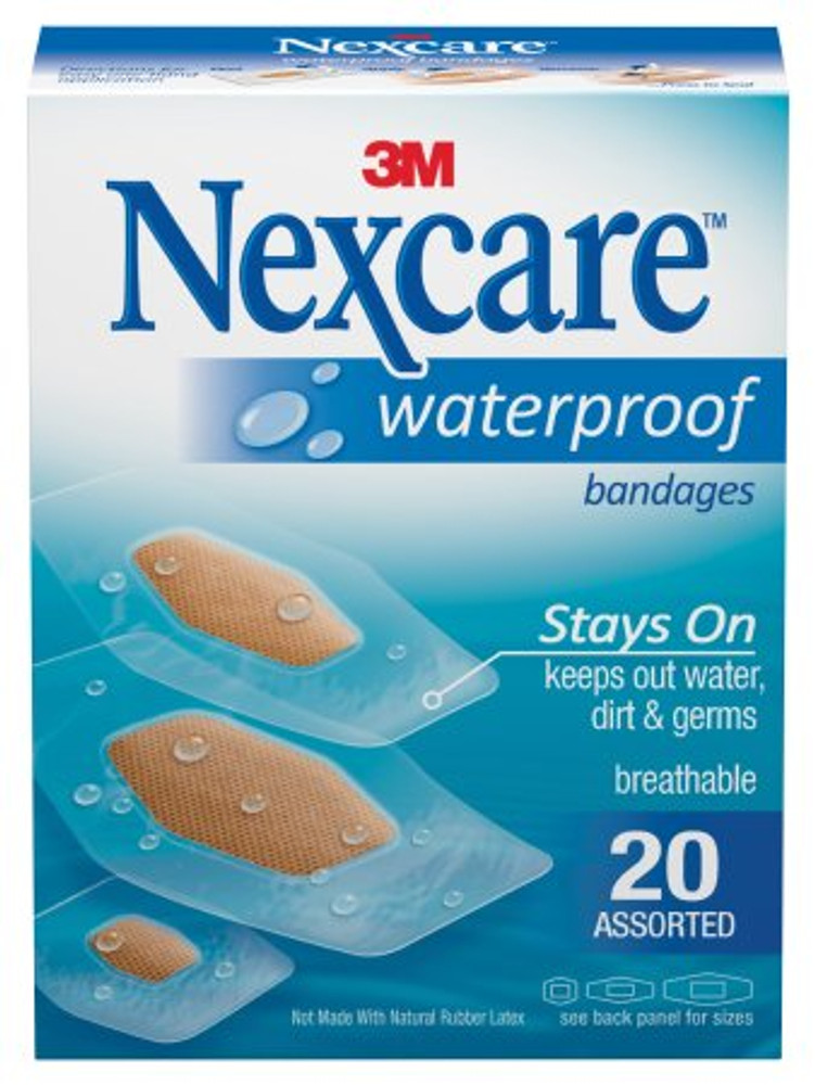 Adhesive Strip Nexcare Water Assorted Sizes Film Rectangle Clear Sterile 588-20PB
