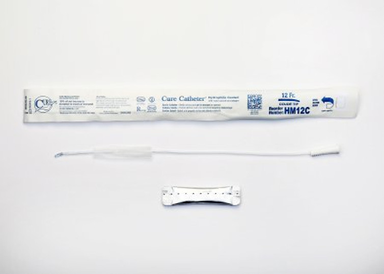 Urethral Catheter Cure Catheter Coude Tip Hydrophilic Coated Plastic 12 Fr. 16 Inch HM12C
