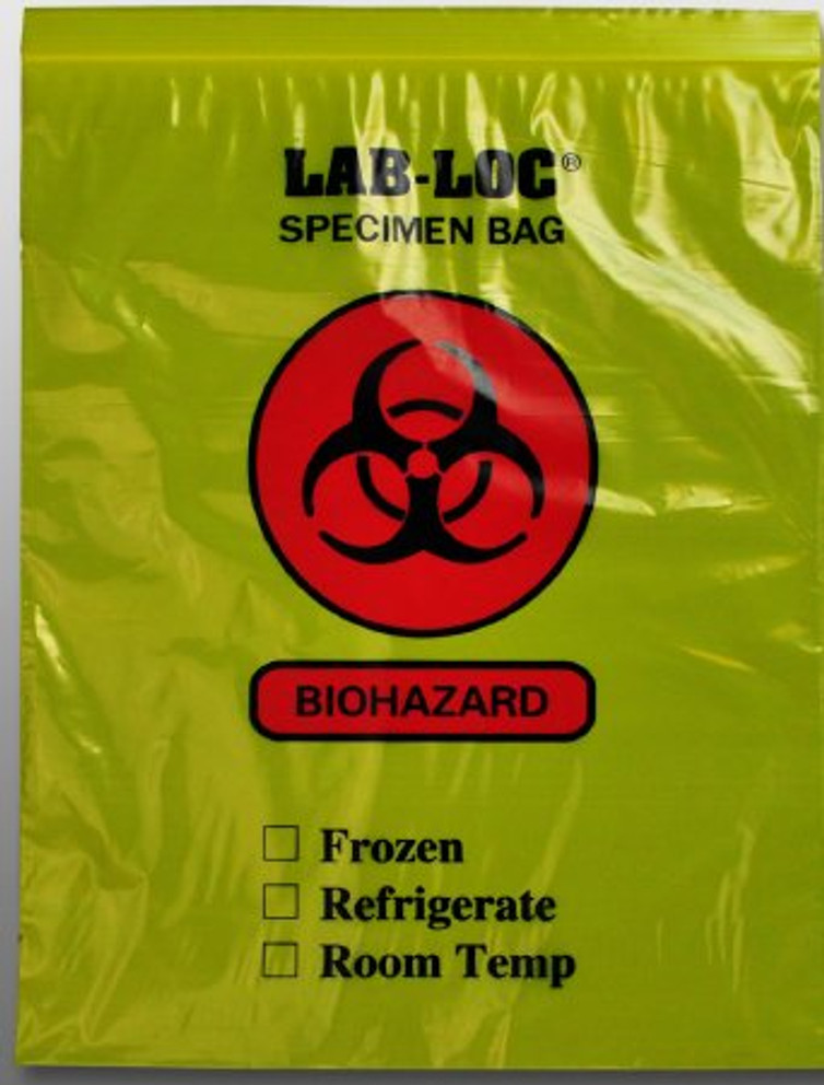 Specimen Transport Bag Lab-Loc 12 X 15 Inch LDPE Zip Closure Biohazard Symbol / Storage Instructions NonSterile LAB221215YE