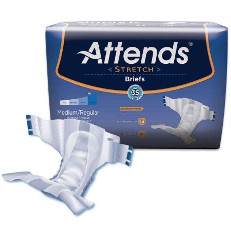 Unisex Adult Incontinence Brief Attends Stretch Medium / Regular Disposable Heavy Absorbency DDSMR