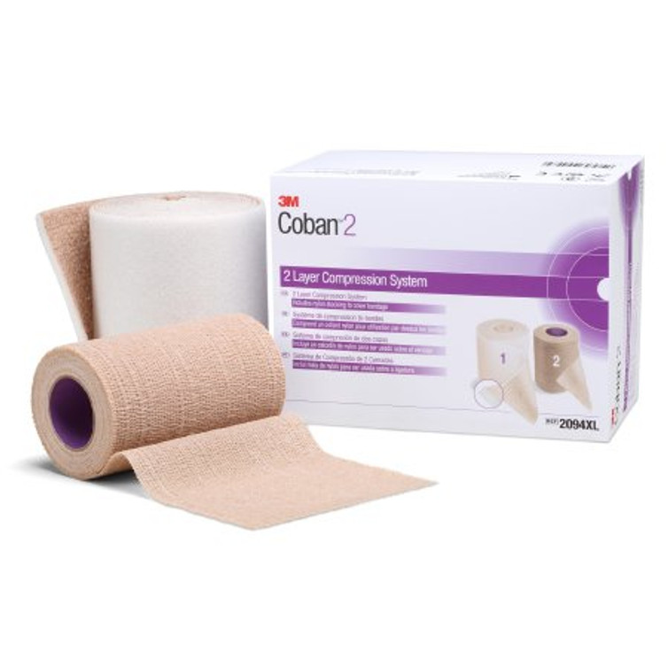 2 Layer Compression Bandage System 3M Coban 2 2 Inch X 1-3/10 Yard / 2 Inch X 3 Yard 35 to 40 mmHg Self-adherent Closure Tan / White NonSterile 2092 Case/8