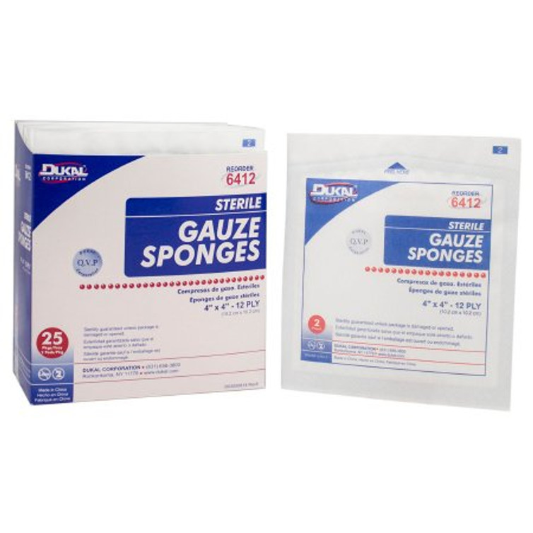 Gauze Sponge Dukal Cotton 12-Ply 4 X 4 Inch Square Sterile 6412