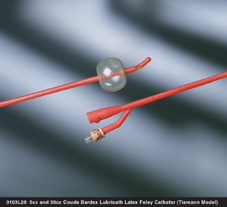 Foley Catheter Bardex Lubricath 2-Way Coude Tip 30 cc Balloon 20 Fr. Hydrophilic Polymer Coated Latex 0103L20 Each/1